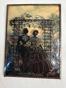 Antigua silueta pintada al revés de los años 30 sobre vidrio abovedado - Juego de 2 - Imagen 1 de 6