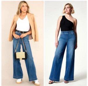 Vintage Spanx Jeans Wide Leg Indigo Blue Pull On High Rise 70s Flare Y2K - Bild 1 von 7