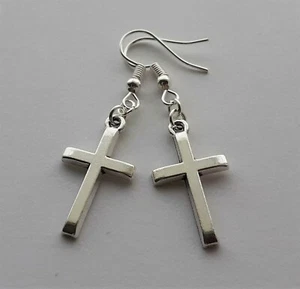 Classic Cross Charm Short Drop Silver-Plated Earrings in Gift Bag - Picture 1 of 9