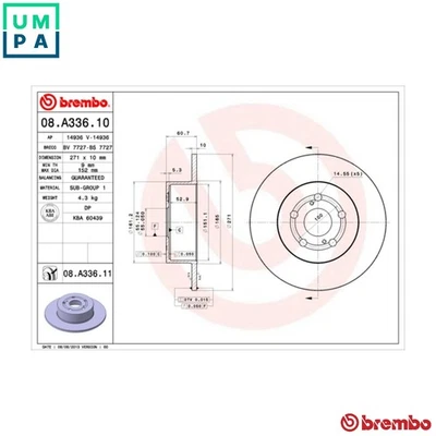 2x BRAKE DISC 08.A336.11 FOR TOYOTA 1ZZ-FE 1.8L 1CD-FTV 2.0L 3ZZ-FE 1.6L 4cyl - Image 1 of 4
