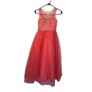 Pageant Homecoming Floor Length Dress Girls Size 8-10 Medium Coral & Jewels - Picture 1 of 11