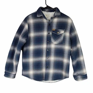 Matix Sherpa Shacket sz S Men Flannel Button Up Snap Shirt Blue Plaid Jacket - Picture 1 of 12