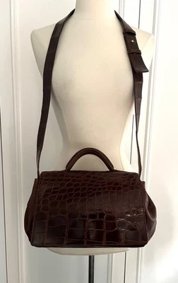 Nuevo Bolso de Mano Colección Donna Karan Marrón Caimán Asa Superior y Correa para el Hombro Foto 1 de 4