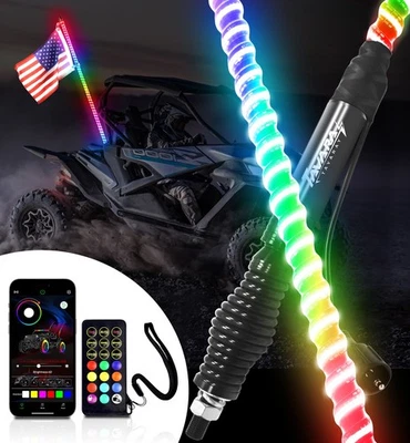 6FT COB LED Spiral Chasing RGB Whip Light Antenna For Can Am Polaris RZR UTV ATV - Image 1 of 4
