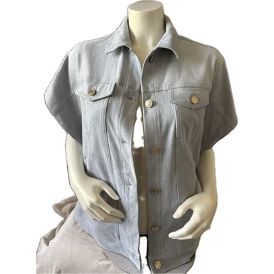 NWT Chicos Trucker Cape Ruana Gray Pewter Suede Jacket Top S/M Button - Image 1 of 4