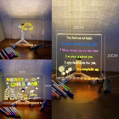 LED Drawing Board Lamp Erasable Acrylic Memo Night Light Children Gift 3 Size - Image 1 of 4