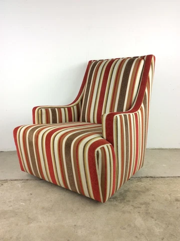 Mid Century Modern Lounge Chair with Striped Upholstery & Swivel Base Cover