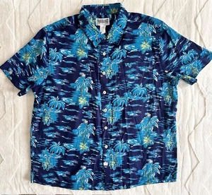 Camicia Haband uomo XL blu palma tropicale stampa all over bottone legno hawaii - Foto 1 di 16