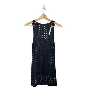 Virgin Only Shirt Damen 2 schwarz verziert Racerback Edgy Biker Moto Lagenlook - Bild 1 von 11