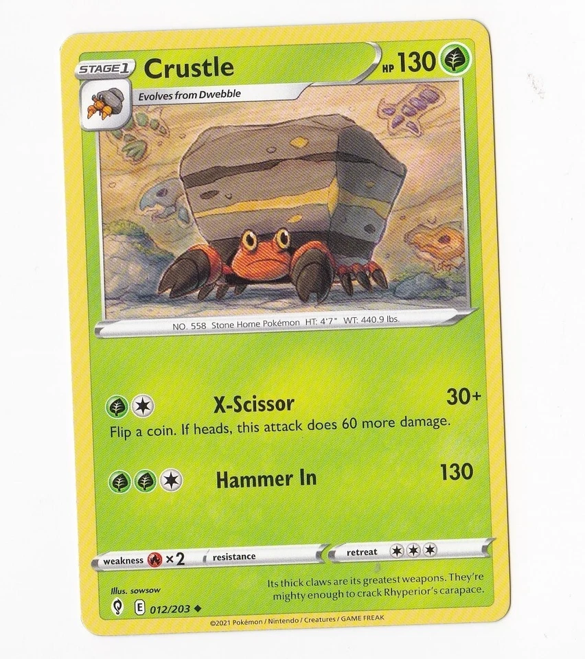 2021 Pokémon Stage 1 CRUSTLE HP 130 012/203 Evolves from Dwebble - Image 1 of 1
