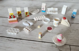 Barbie weiß Küche Esszimmer Essen Zubehör Eier Kartons Kuchen Kuchen Puppengröße - Bild 1 von 9