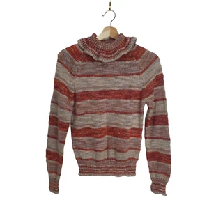 Young Casuals Size S Vintage Rust Beige Textured Stripe Knit Turtleneck Jumper - Picture 1 of 10