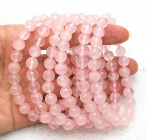 Wholesale 6 Pcs Natural Rose Quartz 8mm 7.5” Crystal Healing Stretch Bracelet - Picture 1 of 12