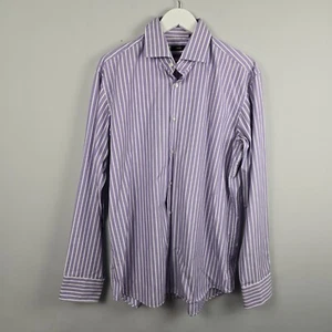 HUGO BOSS Shirt Mens 17" 44 Purple Striped Cotton Formal Work Designer Regular - Picture 1 of 10