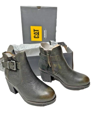 Botines al tobillo Caterpillar P309013 Tilly de cuero con cremallera lateral oliva para mujer talla 7,5 Foto 1 de 4