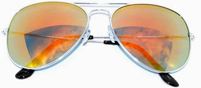 AVIATION STYLE  RED MIRROR COLORED LENS METAL SILVER FRAME SUNGLASSES UVB UVA - Image 1 of 3