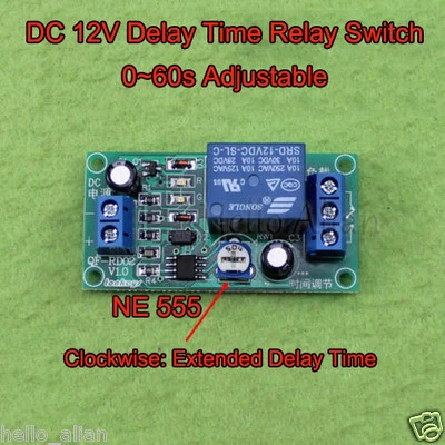 DC 12V NE555 0~60s Adjustable Delay Timing Timer Relay Switch Turn OFF Module - Image 1 of 4