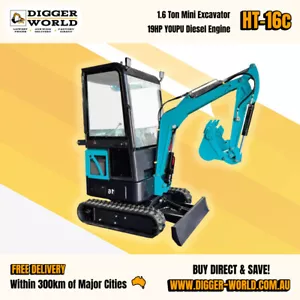 1.6 Ton HT-16C Mini Excavator, YOUPU 19HP Diesel Engine, HIGHTOP - Picture 1 of 3