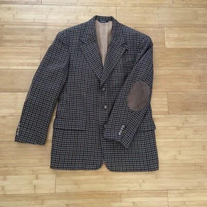 VTG Tommy Hilfiger Houndstooth Sport Coat Blazer Elbow Patch USA Union Made 40R - Picture 1 of 15