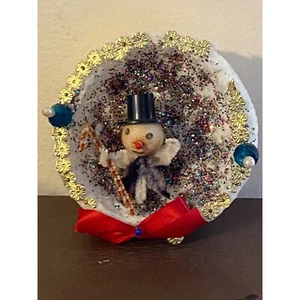 Vintage Handmade Diorama Christmas Ornament Snowman Candy Cane Styrofoam - Picture 1 of 8
