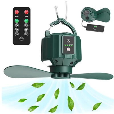 Портативные потолочные вентиляторы с пультом дистанционного управления, блок питания, USB-вентилятор для кемпинга 10400 мАч - Изображение 1 из 4