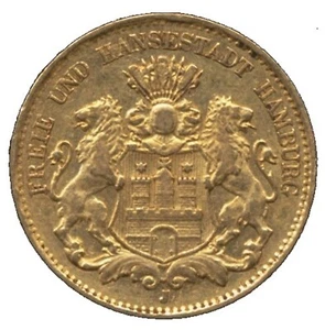 10 Mark Goldmünze Kaiserreich Hamburg Stadtwappen 1875, 00645 - Picture 1 of 2