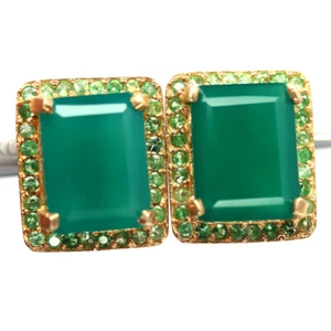 925 Plata 12 x 16 Mm. Ágata Verde & Tsavorite Granate Negro Friday Pendientes - Imagen 1 de 4