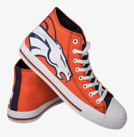 NWT NIB  Denver Broncos Menâs Womenâs High  Top Big Logo Canvas Shoe 9 10.5 Cover