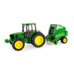Ertl Big Farm 1:16 Scale John Deere Tractor & Round Baler with Bales, #46180