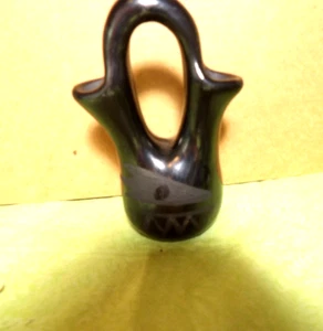 OLD Native American Navajo double Vase Hand Painted BLACK luster & gray 2 5/8" - Picture 1 of 7