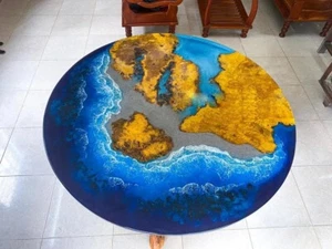 Ocean Wave Epoxy Resin Coffee Table Natural Wood Luxury Furniture Home Decors - Picture 1 of 7