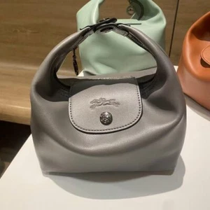 LONGCHAMP Mini Tote Bag Shoulder Bag 2way Leather Dark Gray W18 x H18 x D12cm - Picture 1 of 3