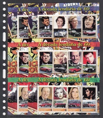 JFK Elvis Presley Monroe Disney Cars 2004 Timor Oriental 3 M/s perfecto + Imperf Set Lote Foto 1 de 3