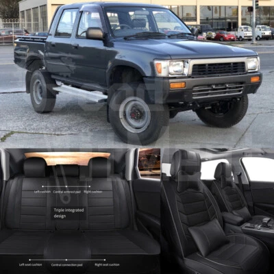 Fundas de asiento de cuero negro para camioneta Toyota Hilux 1987-1994 cojín trasero delantero Foto 1 de 4