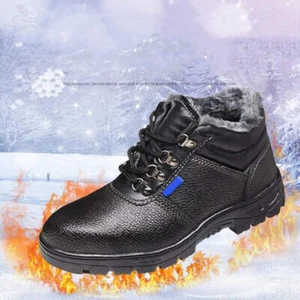 Men's Mid-Top Work Shoes Fleece Lined Thermal Labor Protection Footwear Cowhide - Picture 1 of 16