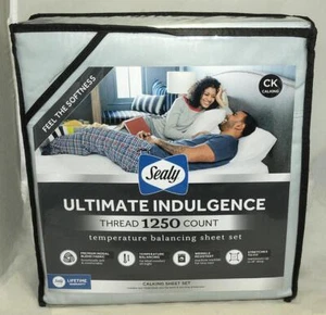 SEALY ~ Lt Blue - Ultimate Indulgence 1250 Thread Count CAL KING SHEET SET *NEW - Picture 1 of 1