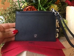 Authentic Carolina Herrera Navy American Leather Clutch Bag Pouch - Picture 1 of 4