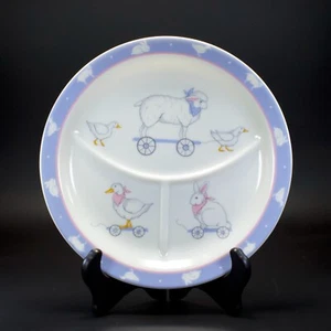 Baby Plate Gorham 1987 Gordon Fraser Divided Blue Sheep Rabbit Geese 8.25" - Picture 1 of 6
