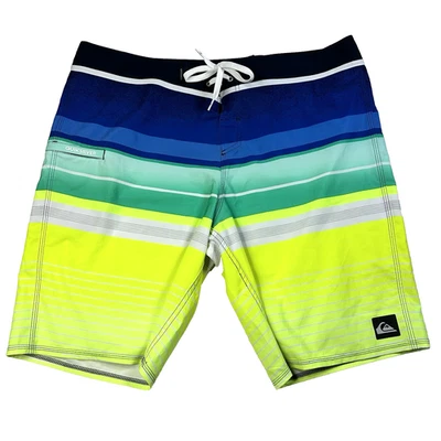 Pantalones cortos de natación Quiksilver para hombre azul verde lima talla 38 surf rayas Foto 1 de 4