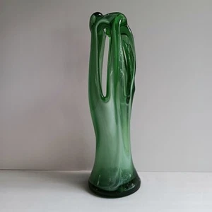Hand blown Art Glass Sculpture 10.5" Maexsa (?) Vintage 70s Green White Swung - Picture 1 of 4