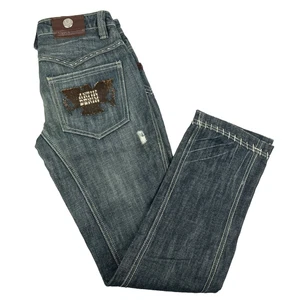 Antik Denim Embroidered Distressed Blue Cotton Button Fly Jeans Women's Size 25 - Picture 1 of 12
