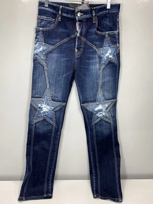 Pantalones de mezclilla para hombre Dsquared2 azules talla 32 ajustados calce cónico Super Star 642 desgastados Foto 1 de 4