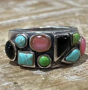 Vintage Türkis Sterling Silber 925 mit Onyx und Rosenquarz Ringgröße 7,5 - Bild 1 von 6