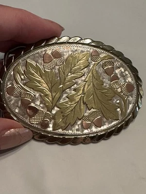 Metal Acorn Vintage Belt Buckle Made In USA Gold Tone Rope Edge 3.5 - Image 1 of 4