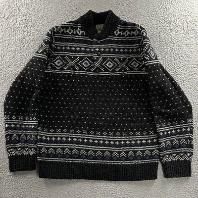Vintage L.L. Bean Mens Sweater Gray Blue M Medium Fair Isle Birdseye Lambs Wool - Изображение 1 из 4