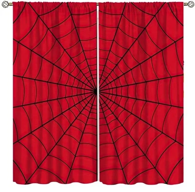 Cortinas de ventana rojas Super Hero Spider Web para niños habitación de bebé dormitorio hogar... Foto 1 de 4