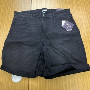 Ava & Viv Women's Plus Size 16W High Rise Relaxed Bermuda Jean Shorts Black - Picture 1 of 7