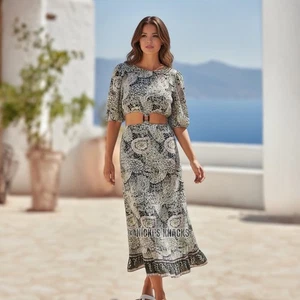 Cleobella Josephine Black White Boho Cut Out Maxi Dress Organic Cotton Size M - Picture 1 of 16
