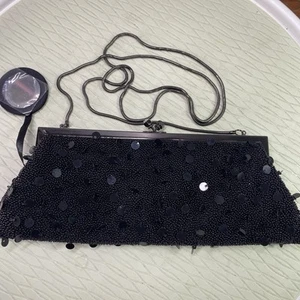 Vtg Lord&Taylor Black Beaded Sequin Satin Oblong Evening Clutch Purse - Picture 1 of 9