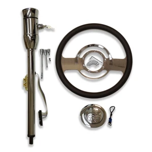 Manual 32" Steering Column w/ Key & 14" Steering Wheel With Flamed Horn Button - Foto 1 di 9